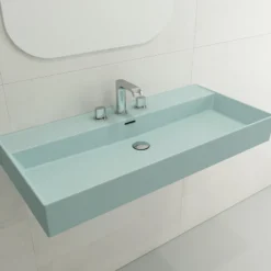 BOCCHI Milano 40" Rectangle Wallmount Fireclay Bathroom Sink, Matte Ice Blue, 3 Faucet Hole, 1378-029-0127