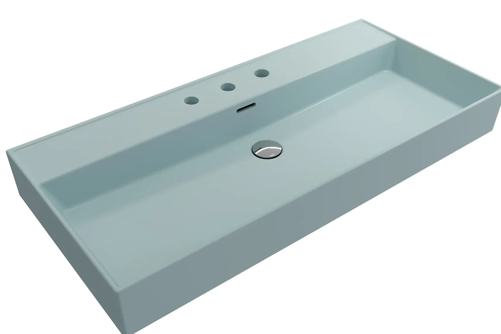 BOCCHI Milano 40" Rectangle Wallmount Fireclay Bathroom Sink, Matte Ice Blue, 3 Faucet Hole, 1378-029-0127