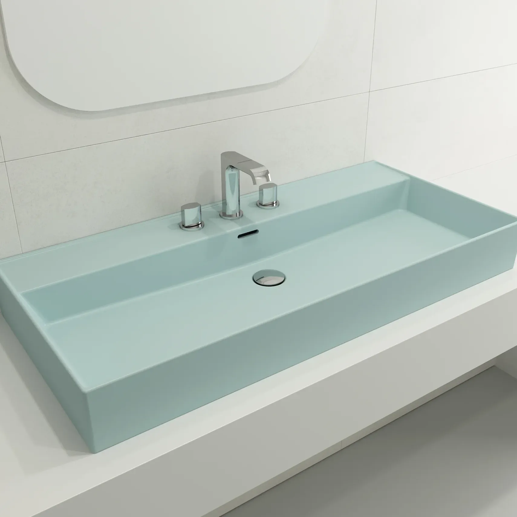 BOCCHI Milano 40" Rectangle Wallmount Fireclay Bathroom Sink, Matte Ice Blue, 3 Faucet Hole, 1378-029-0127