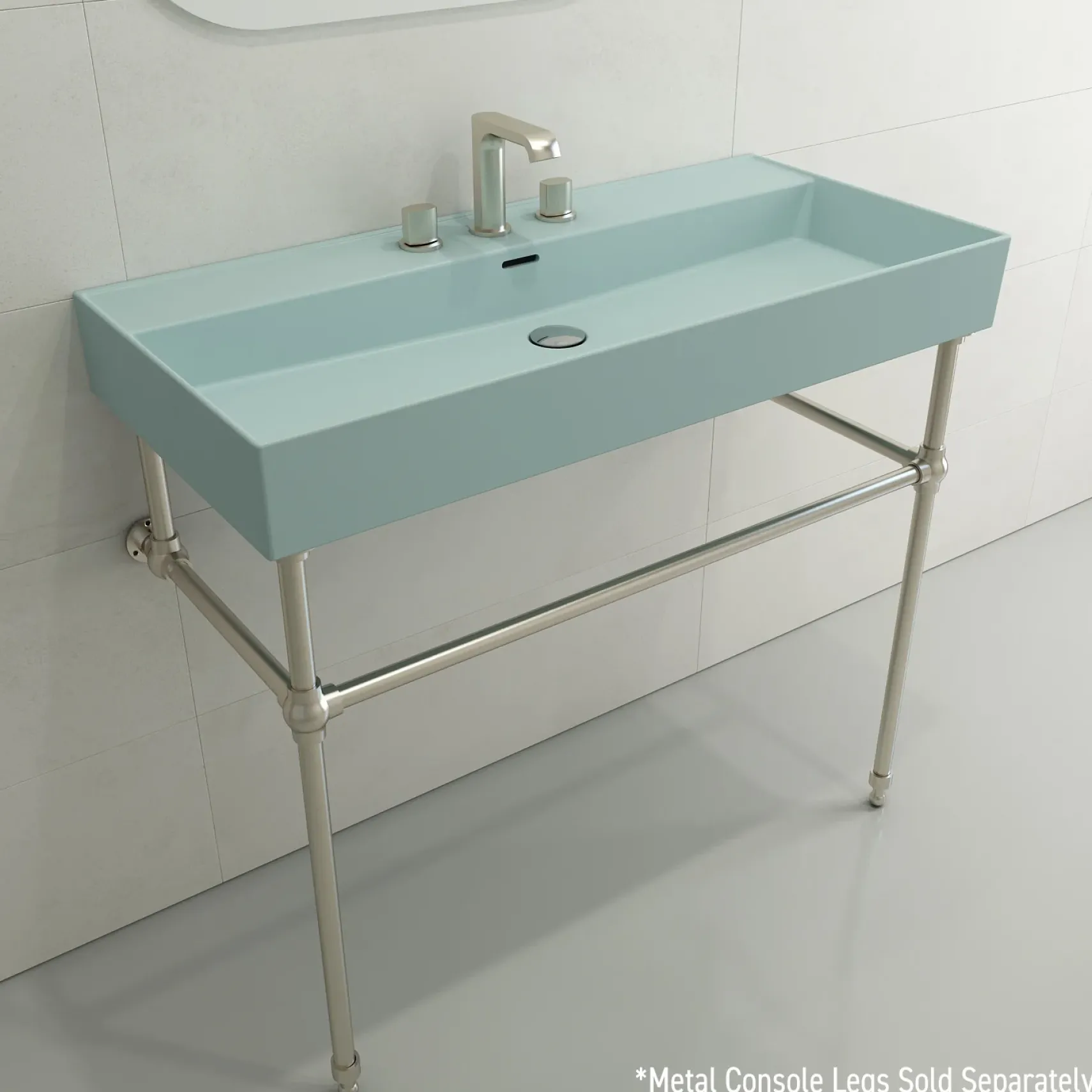 BOCCHI Milano 40" Rectangle Wallmount Fireclay Bathroom Sink, Matte Ice Blue, 3 Faucet Hole, 1378-029-0127