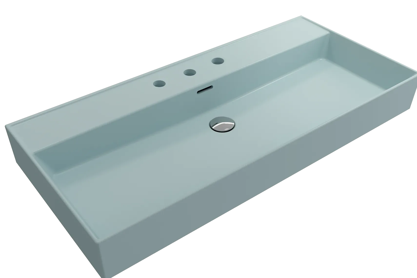 BOCCHI Milano 40" Rectangle Wallmount Fireclay Bathroom Sink, Matte Ice Blue, 3 Faucet Hole, 1378-029-0127