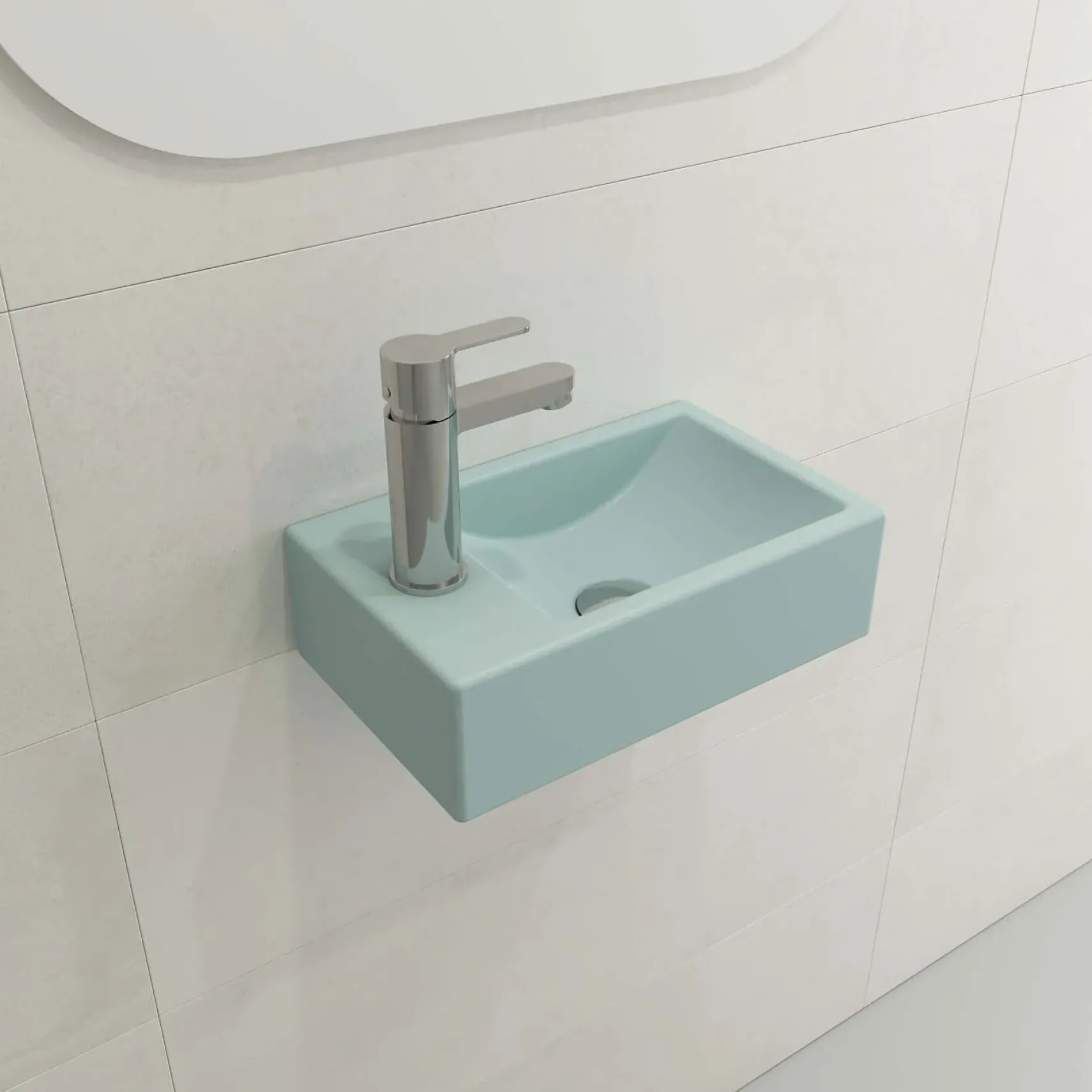 BOCCHI Milano 15" Small Rectangle Wallmount Fireclay Bathroom Sink, Matte Ice Blue, Single Faucet Hole, 1418-029-0126