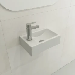 BOCCHI Milano Small 15" Rectangle Wallmount Fireclay Bathroom Sink, Matte White, Single Faucet Hole, 1418-002-0126
