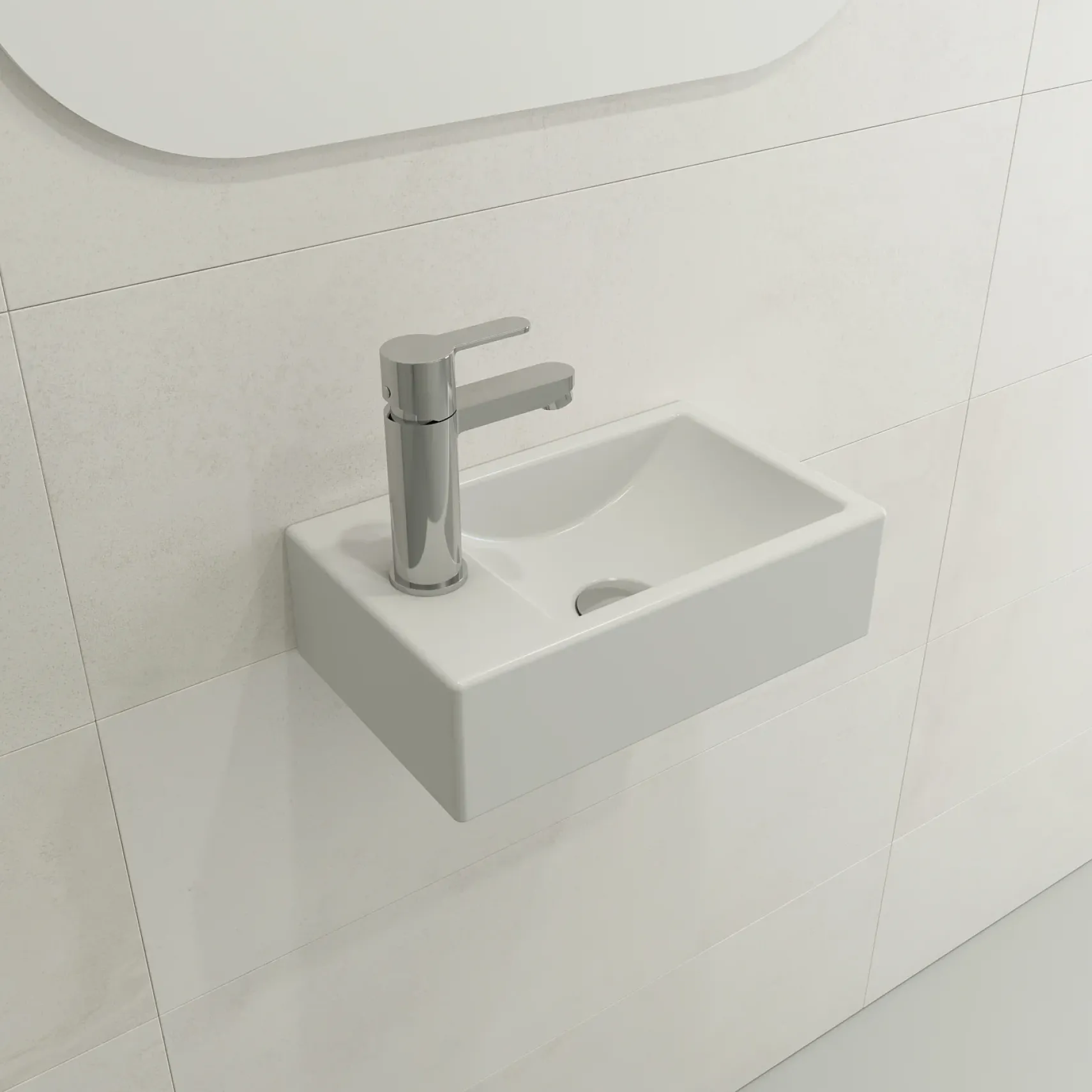 BOCCHI Milano Small 15" Rectangle Wallmount Fireclay Bathroom Sink, Matte White, Single Faucet Hole, 1418-002-0126