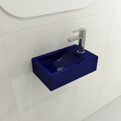 BOCCHI Milano Small 15" Rectangle Wallmount Fireclay Bathroom Sink, Sapphire Blue, Single Faucet Hole, 1419-010-0126