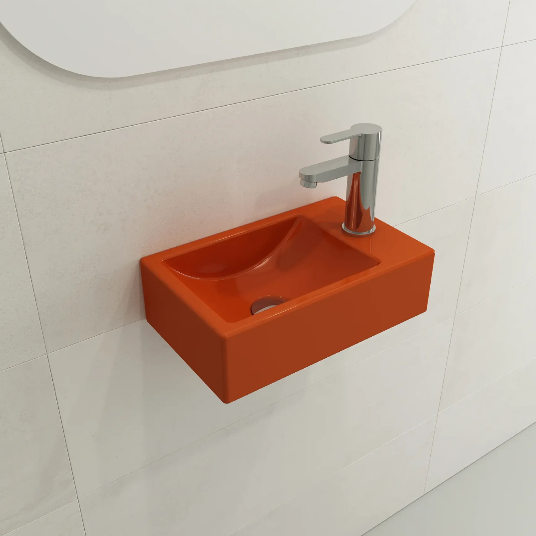 BOCCHI Milano Small 15" Rectangle Wallmount Fireclay Bathroom Sink, Orange, Single Faucet Hole, 1419-012-0126