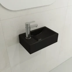 BOCCHI Milano Small 15" Rectangle Wallmount Fireclay Bathroom Sink, Matte Black, Single Faucet Hole, 1418-004-0126