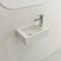 BOCCHI Milano Small 15" Rectangle Wallmount Fireclay Bathroom Sink, White, Single Faucet Hole, 1419-001-0126