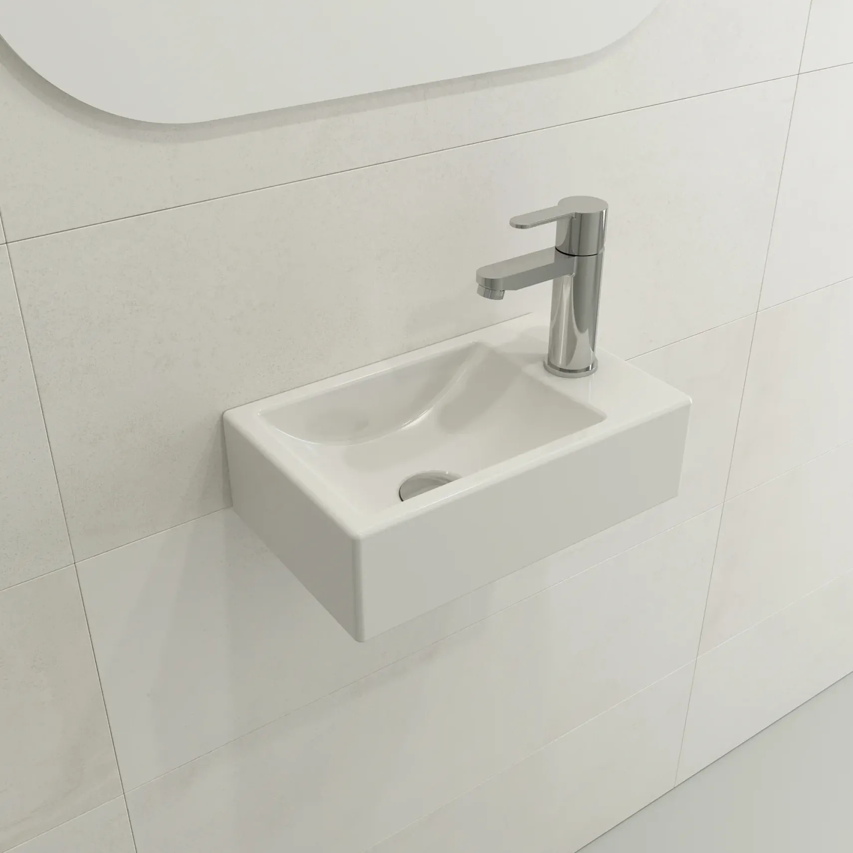 BOCCHI Milano Small 15" Rectangle Wallmount Fireclay Bathroom Sink, White, Single Faucet Hole, 1419-001-0126