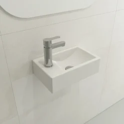 BOCCHI Milano Small 15" Rectangle Wallmount Fireclay Bathroom Sink, White, Single Faucet Hole, 1418-001-0126