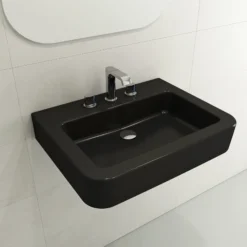 BOCCHI Parma 26" Rectangle Wallmount Fireclay Bathroom Sink, Matte Black, 3 Faucet Hole, 1123-004-0127