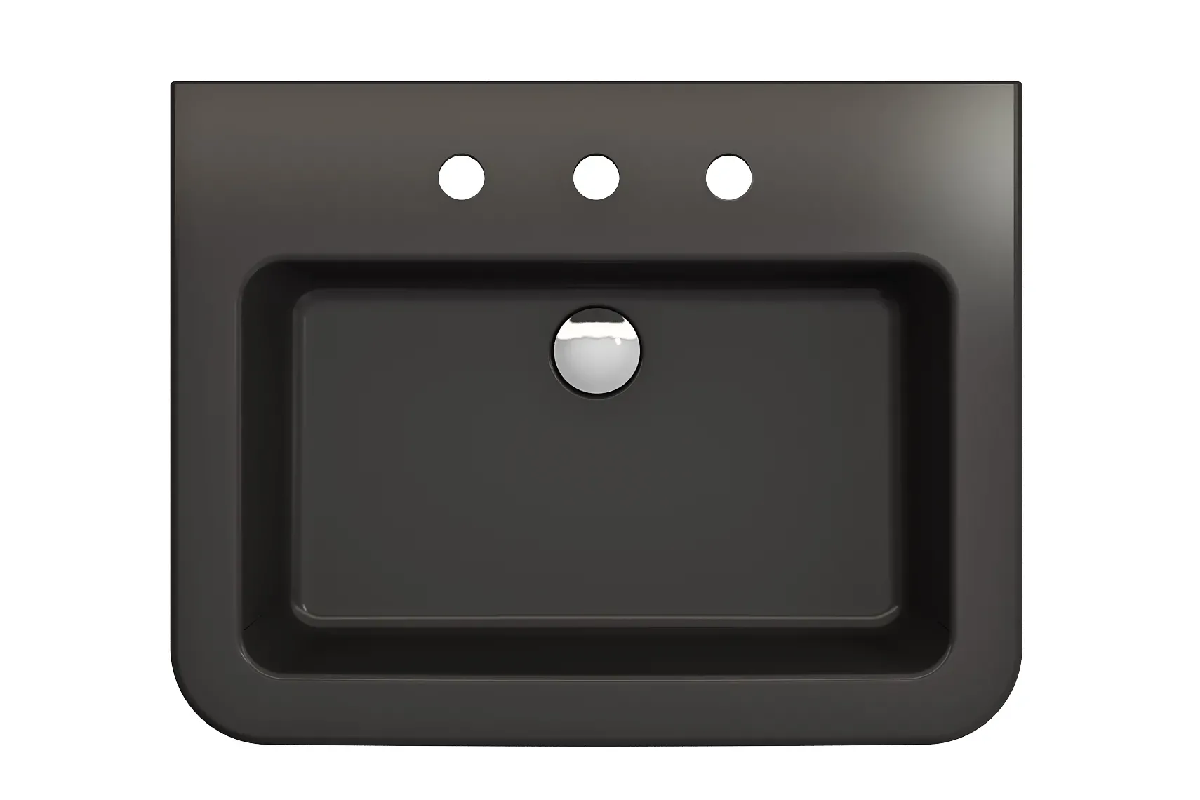 BOCCHI Parma 26" Rectangle Wallmount Fireclay Bathroom Sink, Matte Black, 3 Faucet Hole, 1123-004-0127