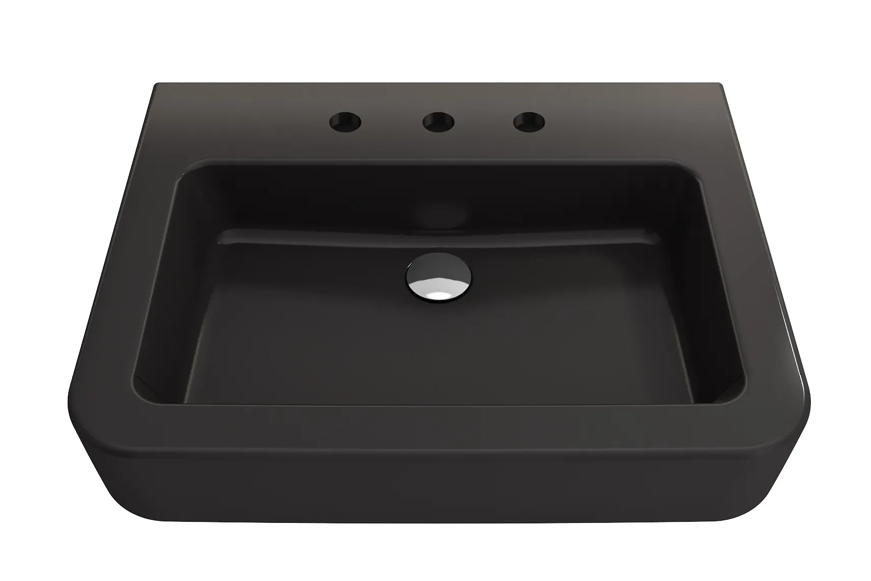 BOCCHI Parma 26" Rectangle Wallmount Fireclay Bathroom Sink, Matte Black, 3 Faucet Hole, 1123-004-0127