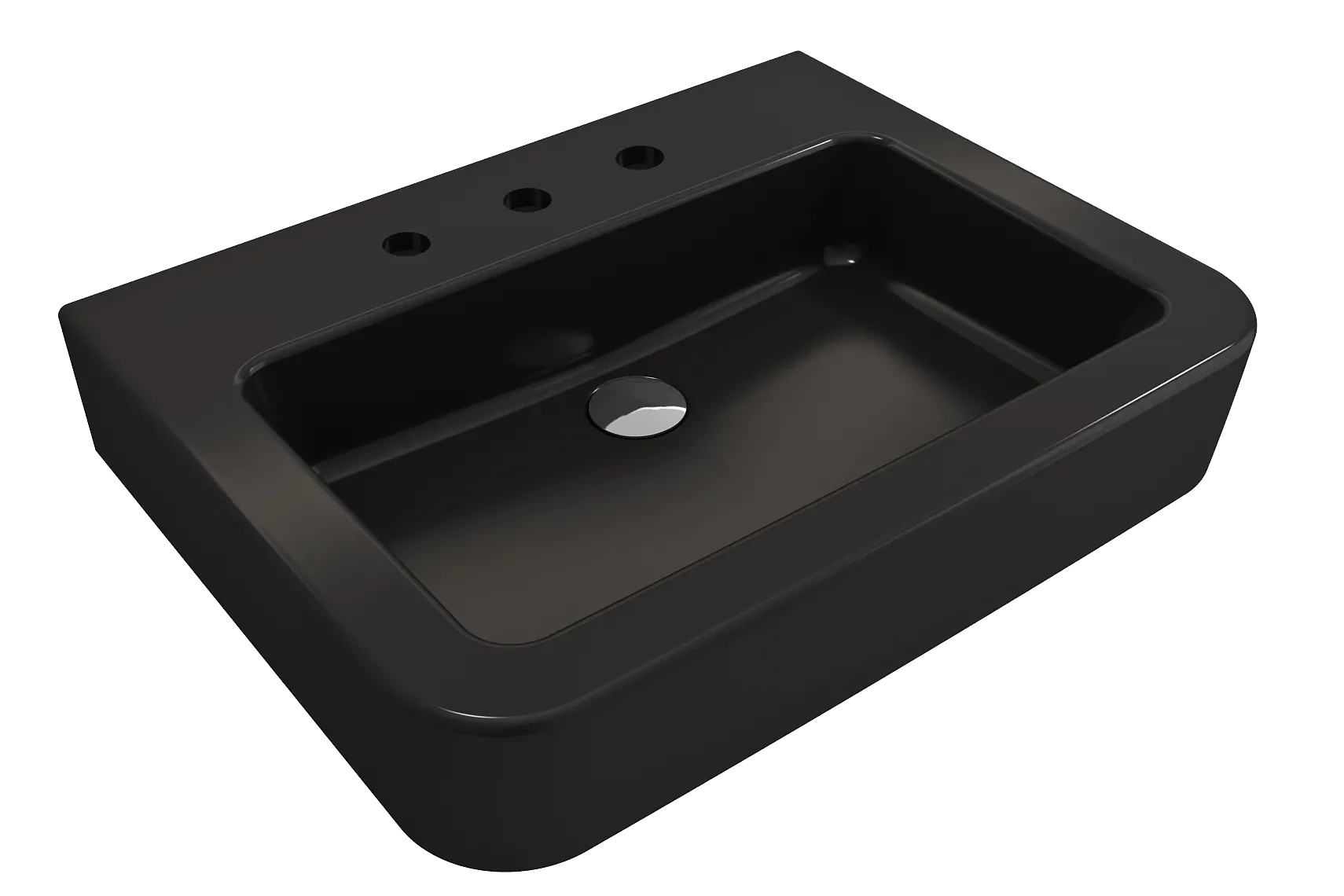 BOCCHI Parma 26" Rectangle Wallmount Fireclay Bathroom Sink, Matte Black, 3 Faucet Hole, 1123-004-0127