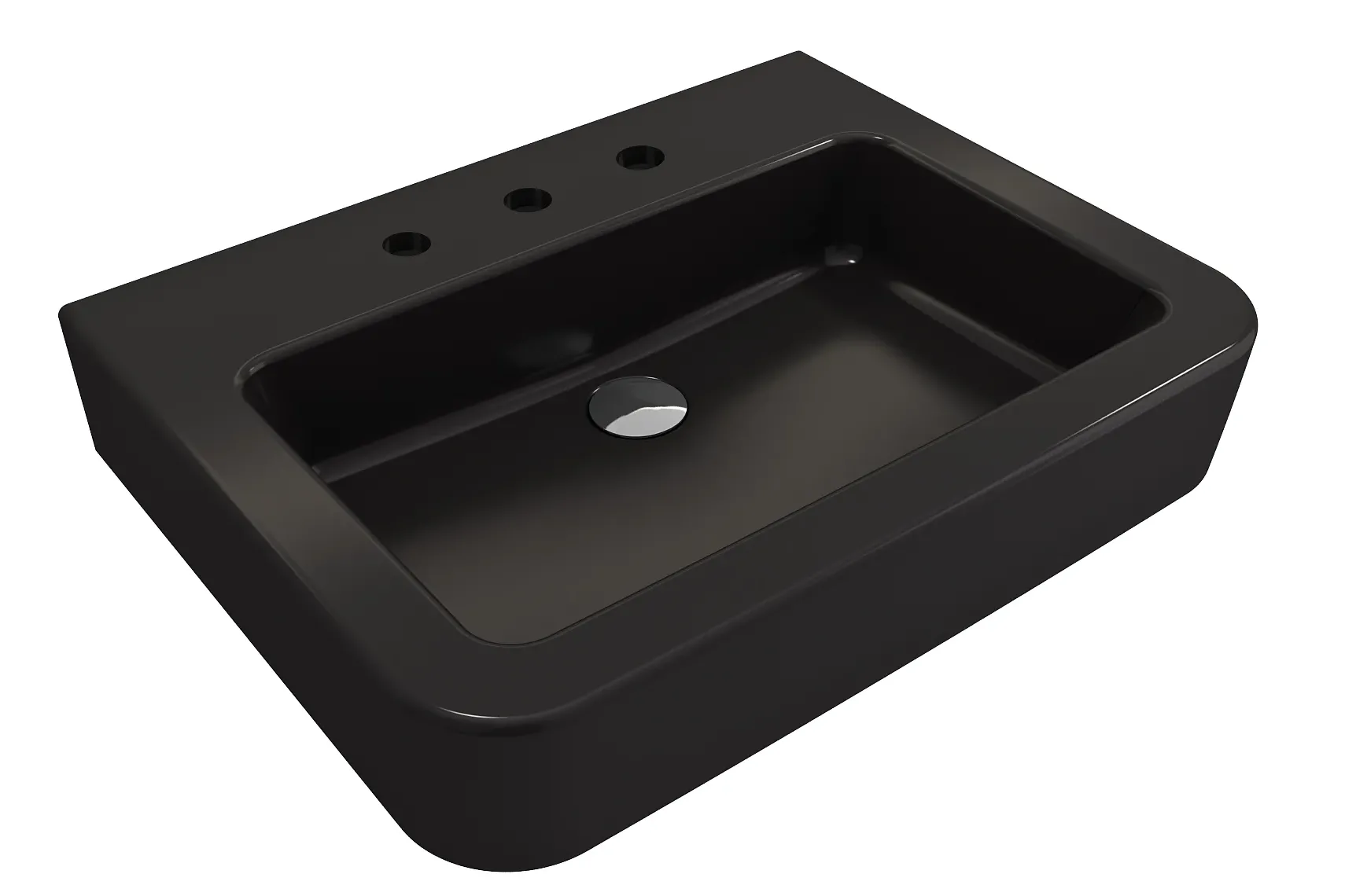BOCCHI Parma 26" Rectangle Wallmount Fireclay Bathroom Sink, Matte Black, 3 Faucet Hole, 1123-004-0127