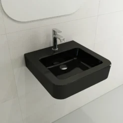 BOCCHI Parma 20" Rectangle Wallmount Fireclay Bathroom Sink, Black, Single Faucet Hole, 1122-005-0126