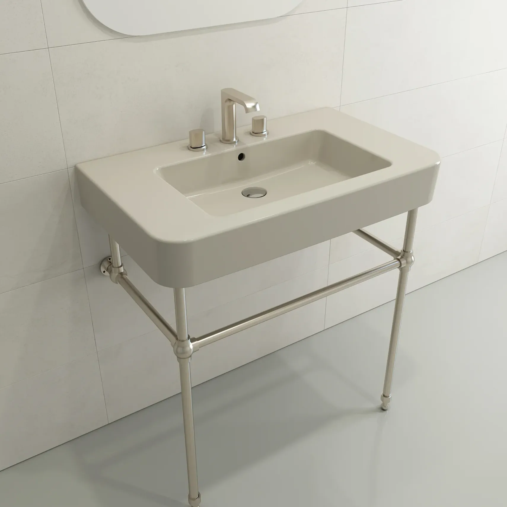 BOCCHI Parma 34" Rectangle Wallmount Fireclay Bathroom Sink, Biscuit, 3 Faucet Hole, 1124-014-0127