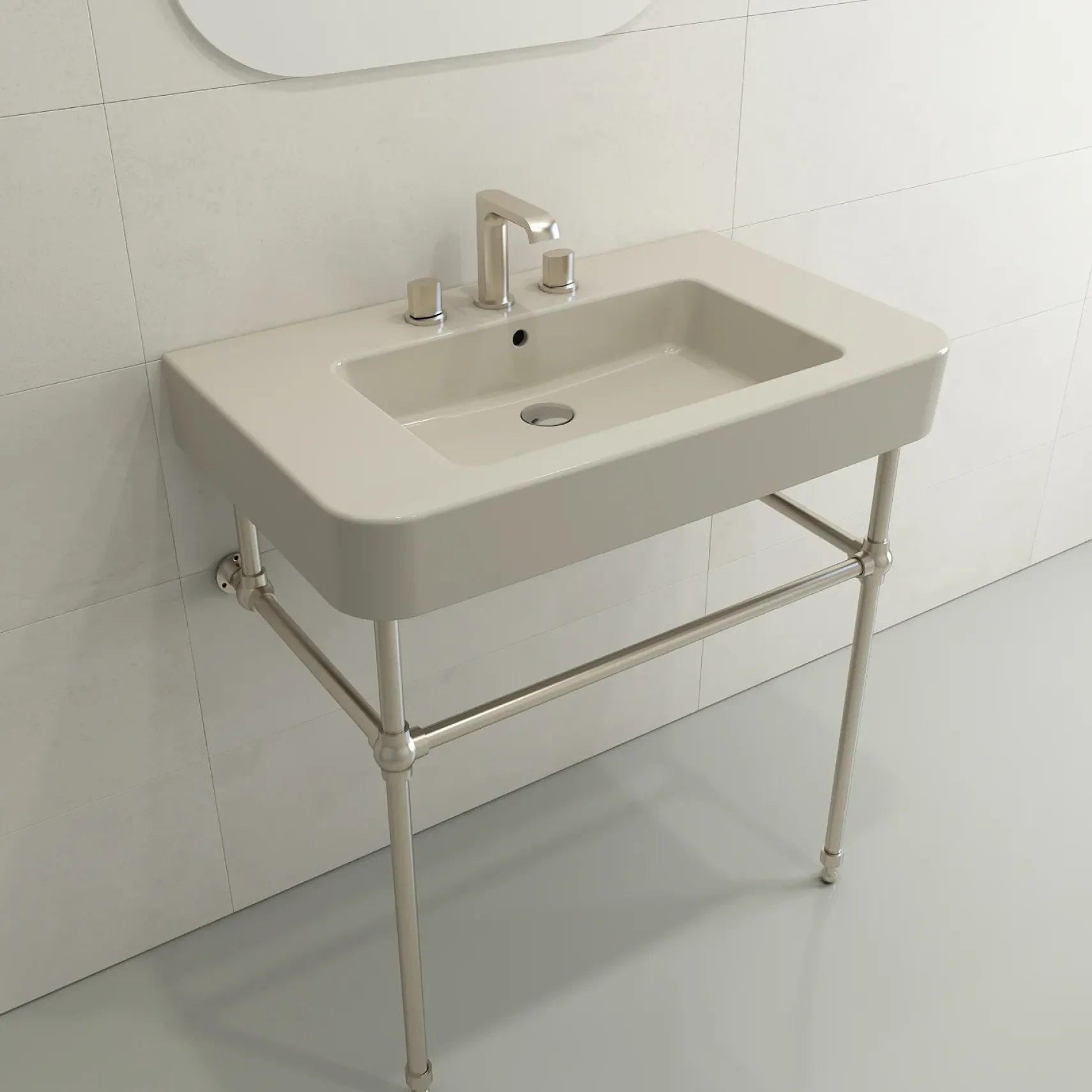 BOCCHI Parma 34" Rectangle Wallmount Fireclay Bathroom Sink, Biscuit, 3 Faucet Hole, 1124-014-0127