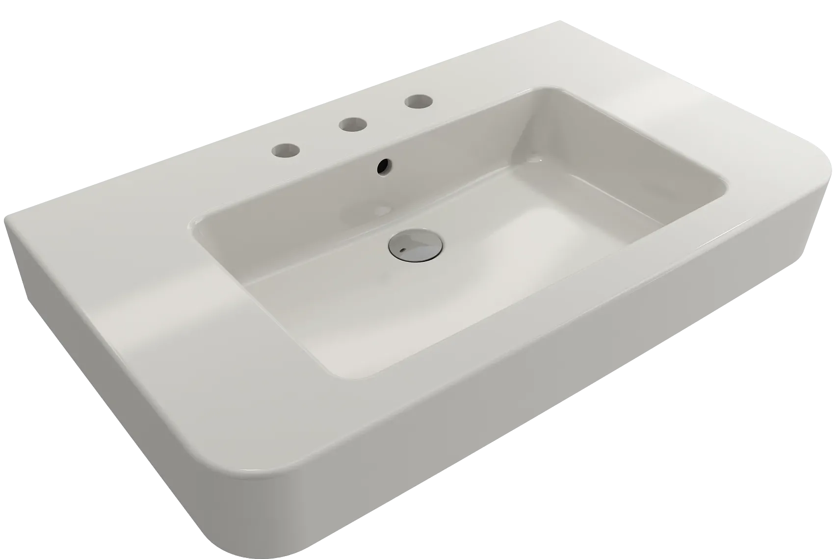 BOCCHI Parma 34" Rectangle Wallmount Fireclay Bathroom Sink, Biscuit, 3 Faucet Hole, 1124-014-0127