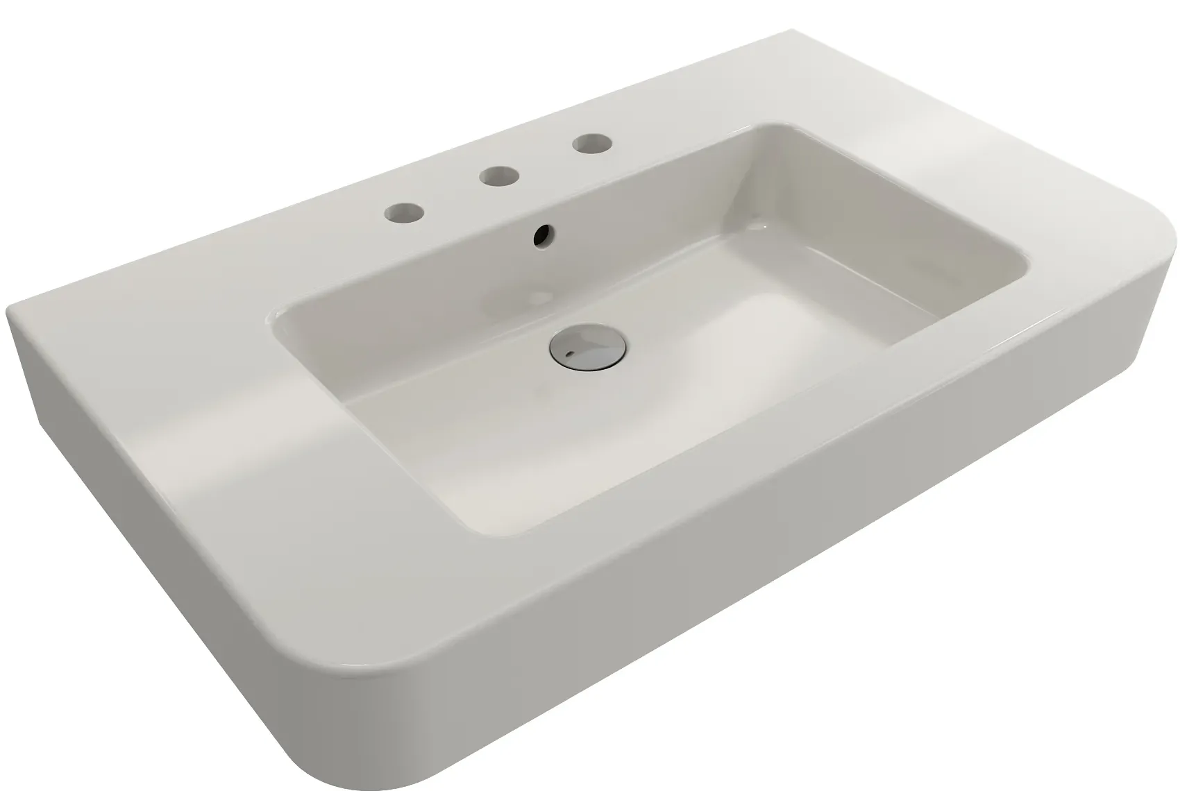 BOCCHI Parma 34" Rectangle Wallmount Fireclay Bathroom Sink, Biscuit, 3 Faucet Hole, 1124-014-0127