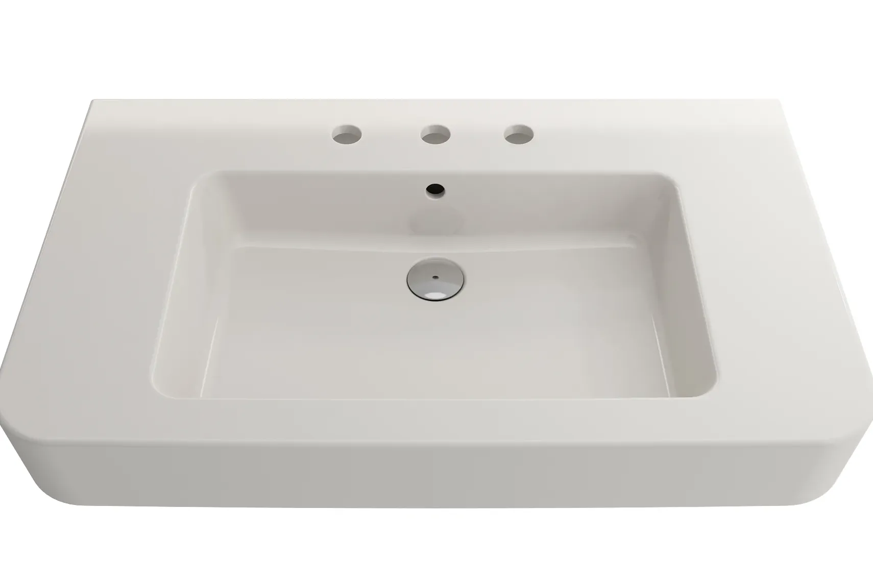 BOCCHI Parma 34" Rectangle Wallmount Fireclay Bathroom Sink, Biscuit, 3 Faucet Hole, 1124-014-0127