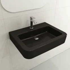 BOCCHI Parma 26" Rectangle Wallmount Fireclay Bathroom Sink, Matte Black, Single Faucet Hole, 1123-004-0126