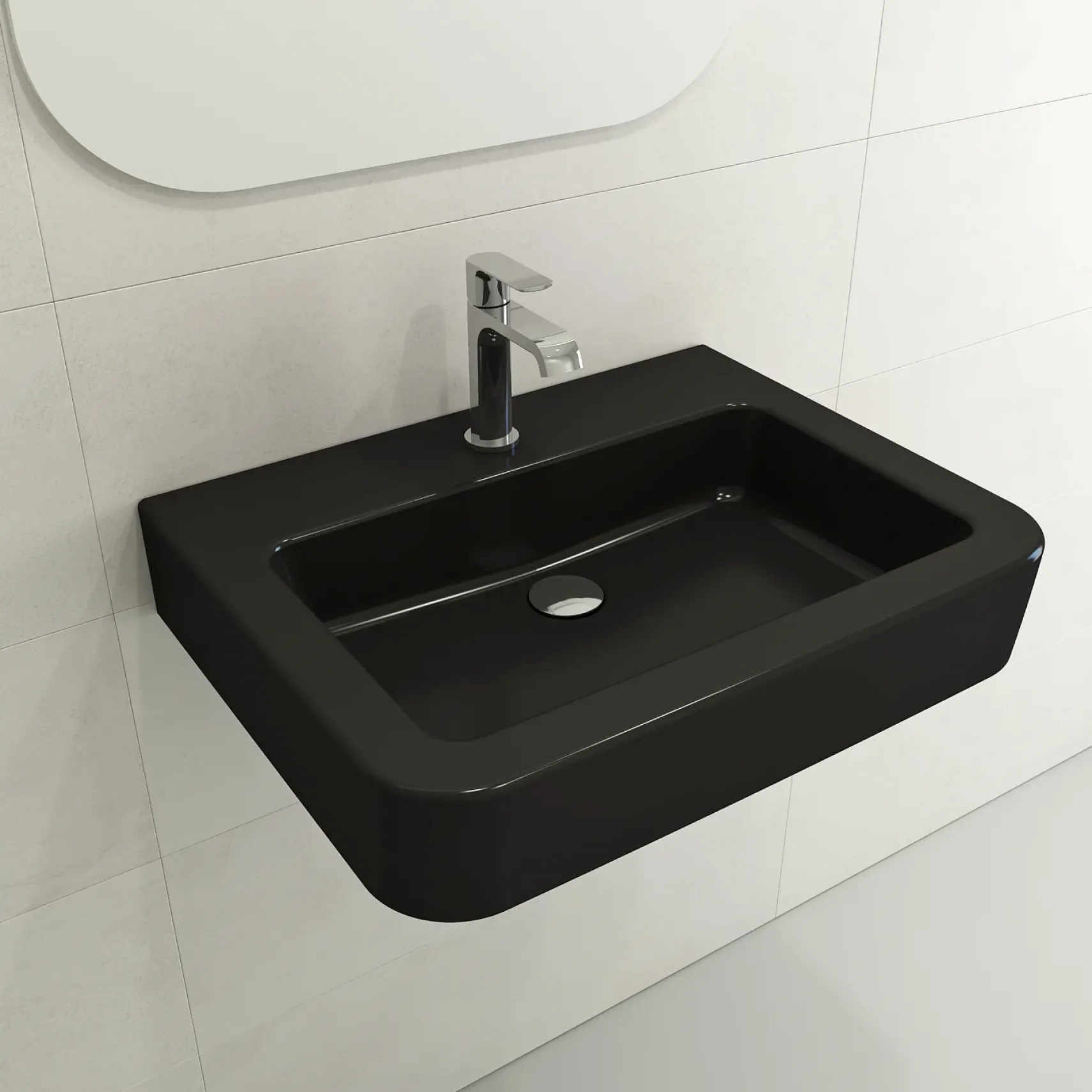 BOCCHI Parma 26" Rectangle Wallmount Fireclay Bathroom Sink, Matte Black, Single Faucet Hole, 1123-004-0126