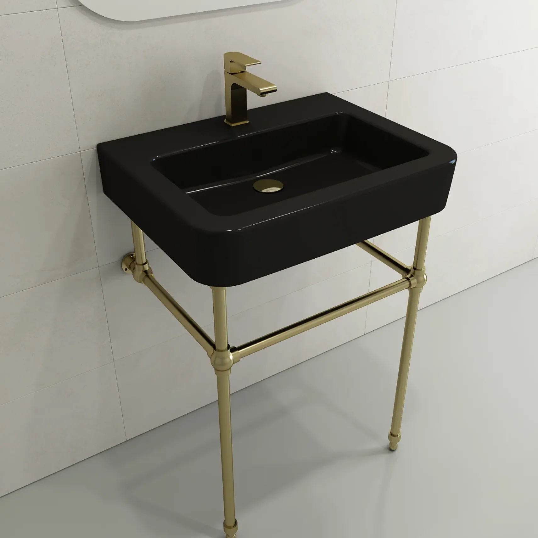 BOCCHI Parma 26" Rectangle Wallmount Fireclay Bathroom Sink, Matte Black, Single Faucet Hole, 1123-004-0126