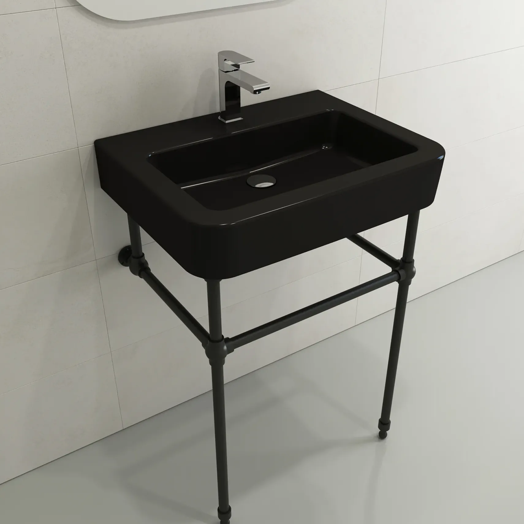 BOCCHI Parma 26" Rectangle Wallmount Fireclay Bathroom Sink, Matte Black, Single Faucet Hole, 1123-004-0126