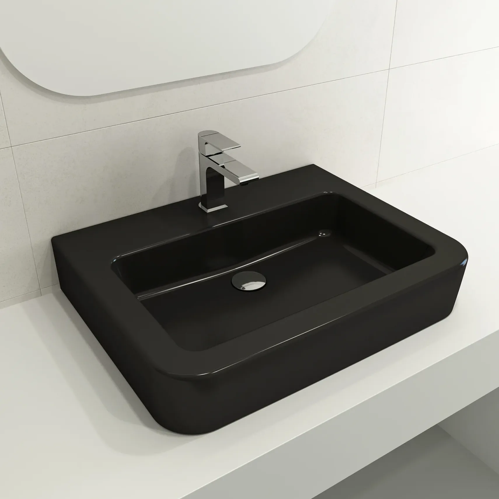 BOCCHI Parma 26" Rectangle Wallmount Fireclay Bathroom Sink, Matte Black, Single Faucet Hole, 1123-004-0126