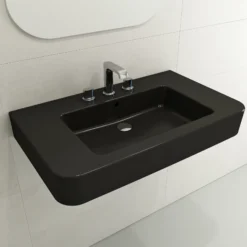 BOCCHI Parma 34" Rectangle Wallmount Fireclay Bathroom Sink, Matte Black, 3 Faucet Hole, 1124-004-0127