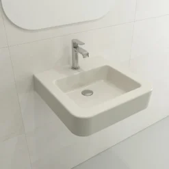 BOCCHI Parma 20" Rectangle Wallmount Fireclay Bathroom Sink, Biscuit, Single Faucet Hole, 1122-014-0126
