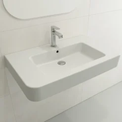 BOCCHI Parma 34" Rectangle Wallmount Fireclay Bathroom Sink, Matte White, Single Faucet Hole, 1124-002-0126