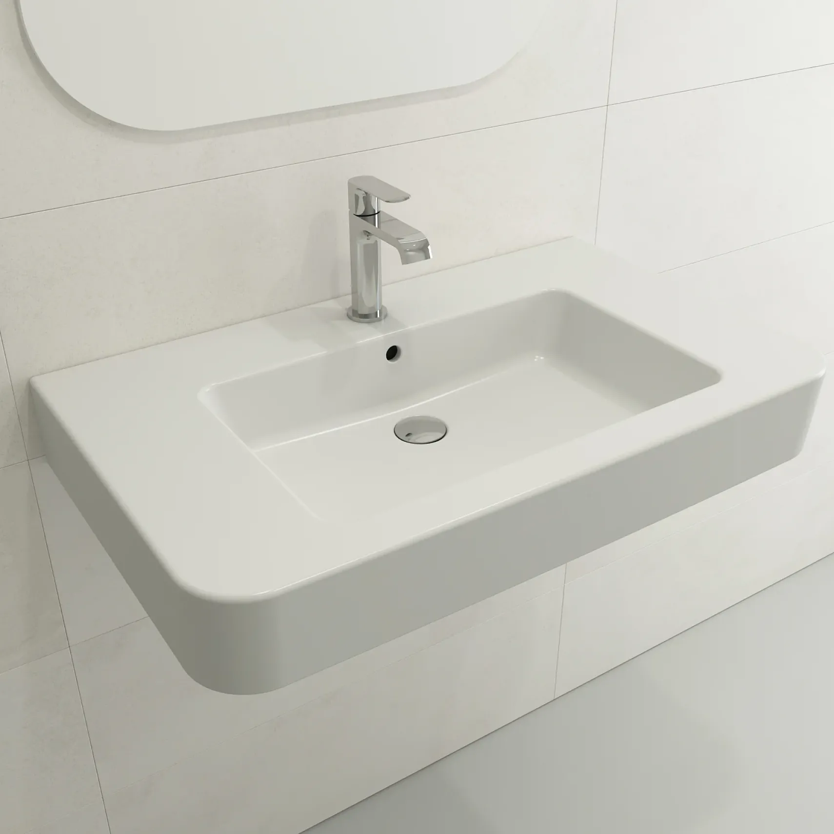 BOCCHI Parma 34" Rectangle Wallmount Fireclay Bathroom Sink, Matte White, Single Faucet Hole, 1124-002-0126