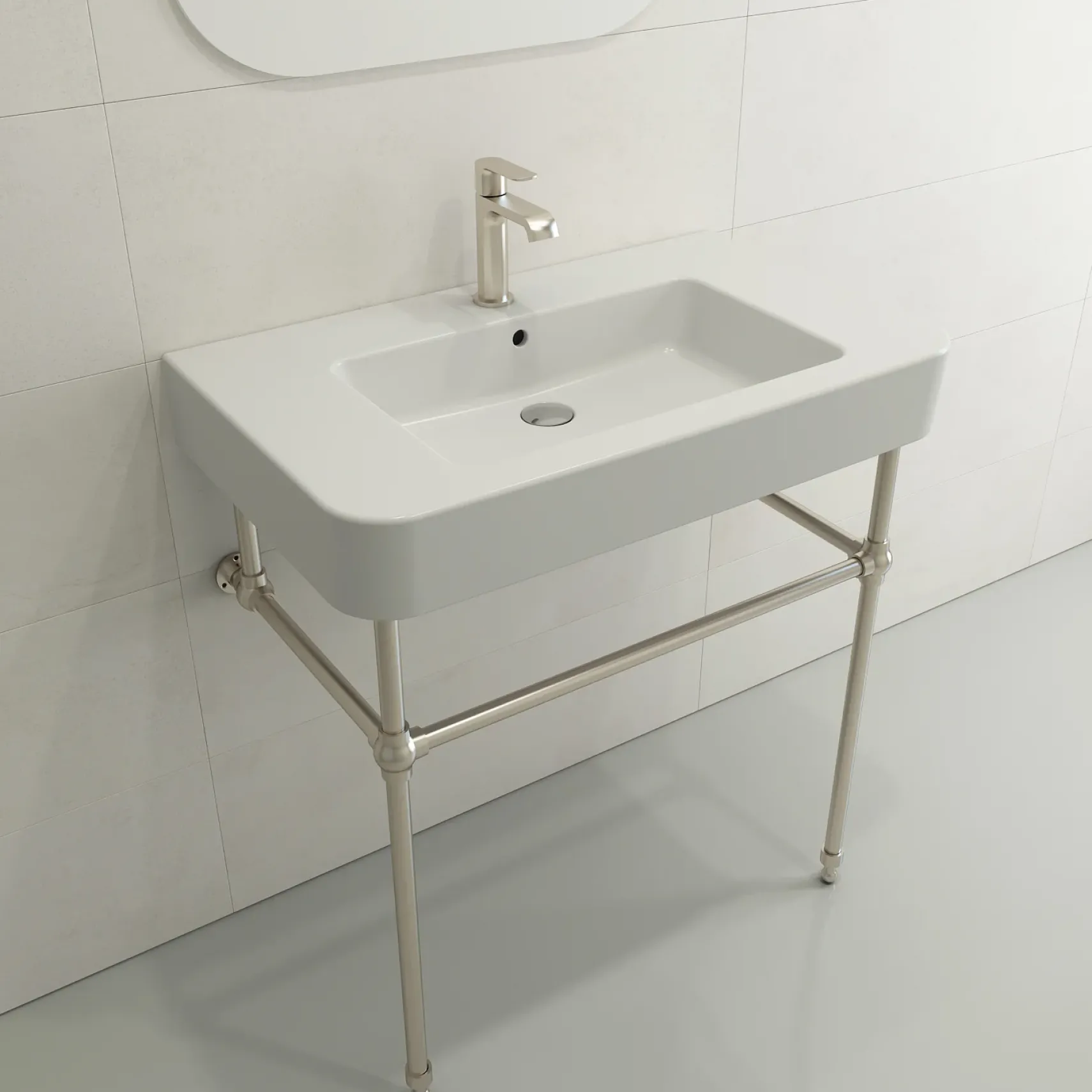 BOCCHI Parma 34" Rectangle Wallmount Fireclay Bathroom Sink, Matte White, Single Faucet Hole, 1124-002-0126