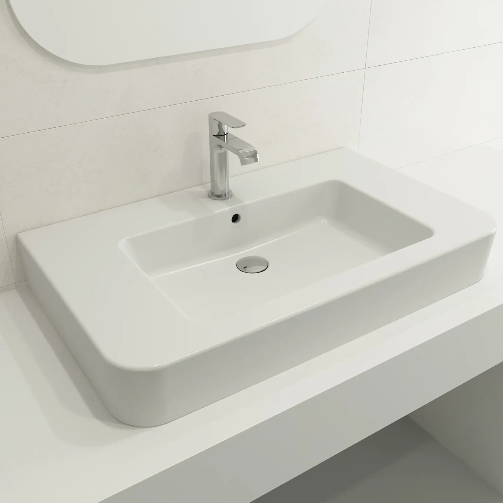 BOCCHI Parma 34" Rectangle Wallmount Fireclay Bathroom Sink, Matte White, Single Faucet Hole, 1124-002-0126