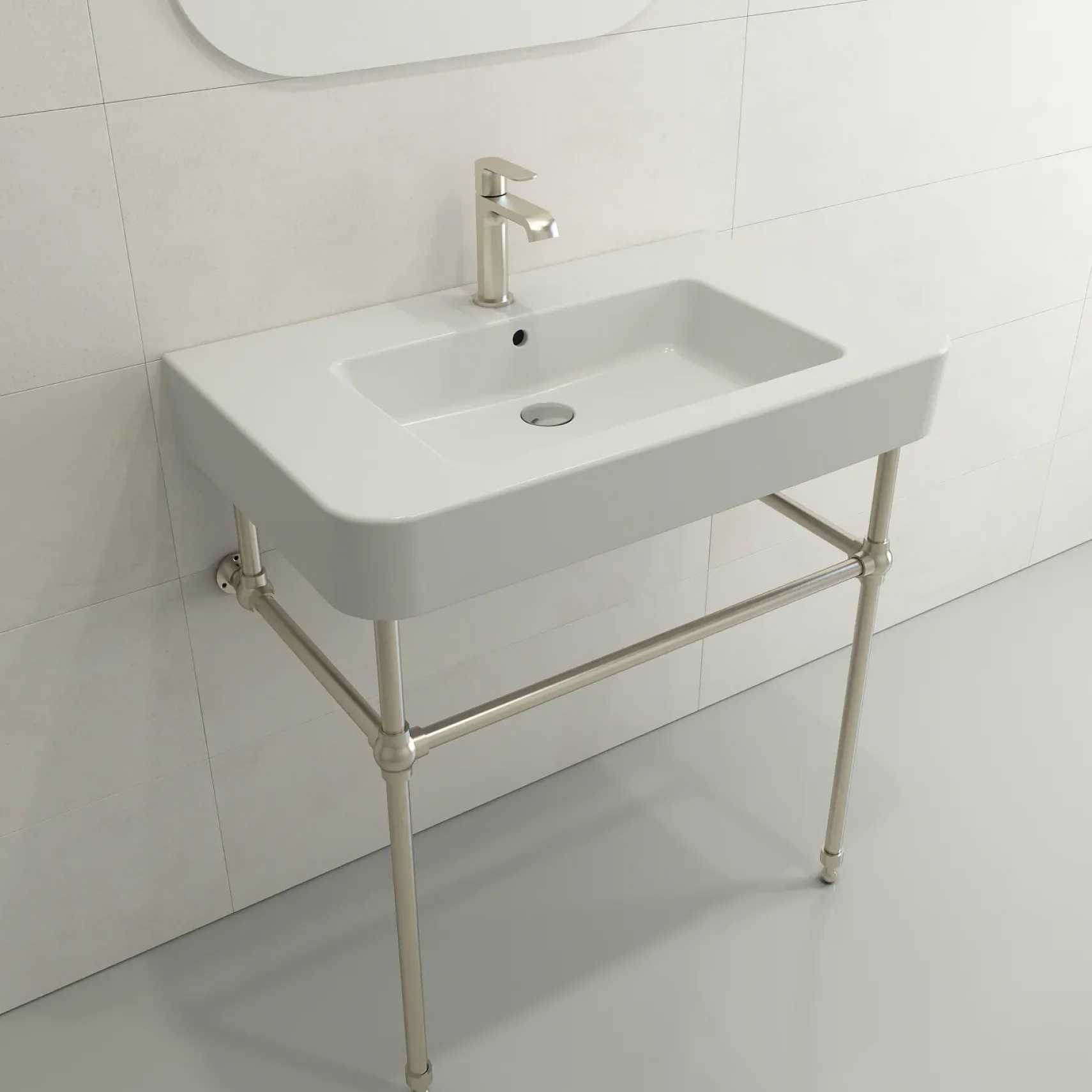 BOCCHI Parma 34" Rectangle Wallmount Fireclay Bathroom Sink, Matte White, Single Faucet Hole, 1124-002-0126