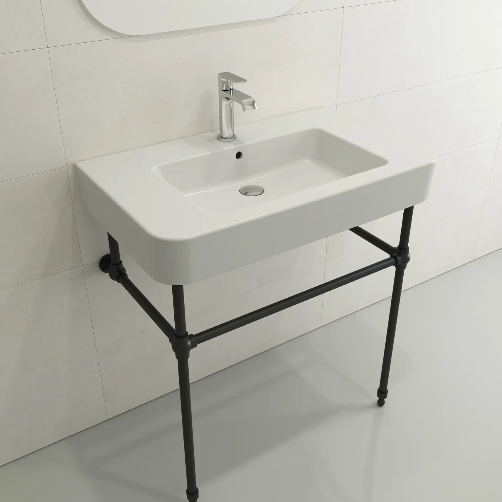 BOCCHI Parma 34" Rectangle Wallmount Fireclay Bathroom Sink, Matte White, Single Faucet Hole, 1124-002-0126