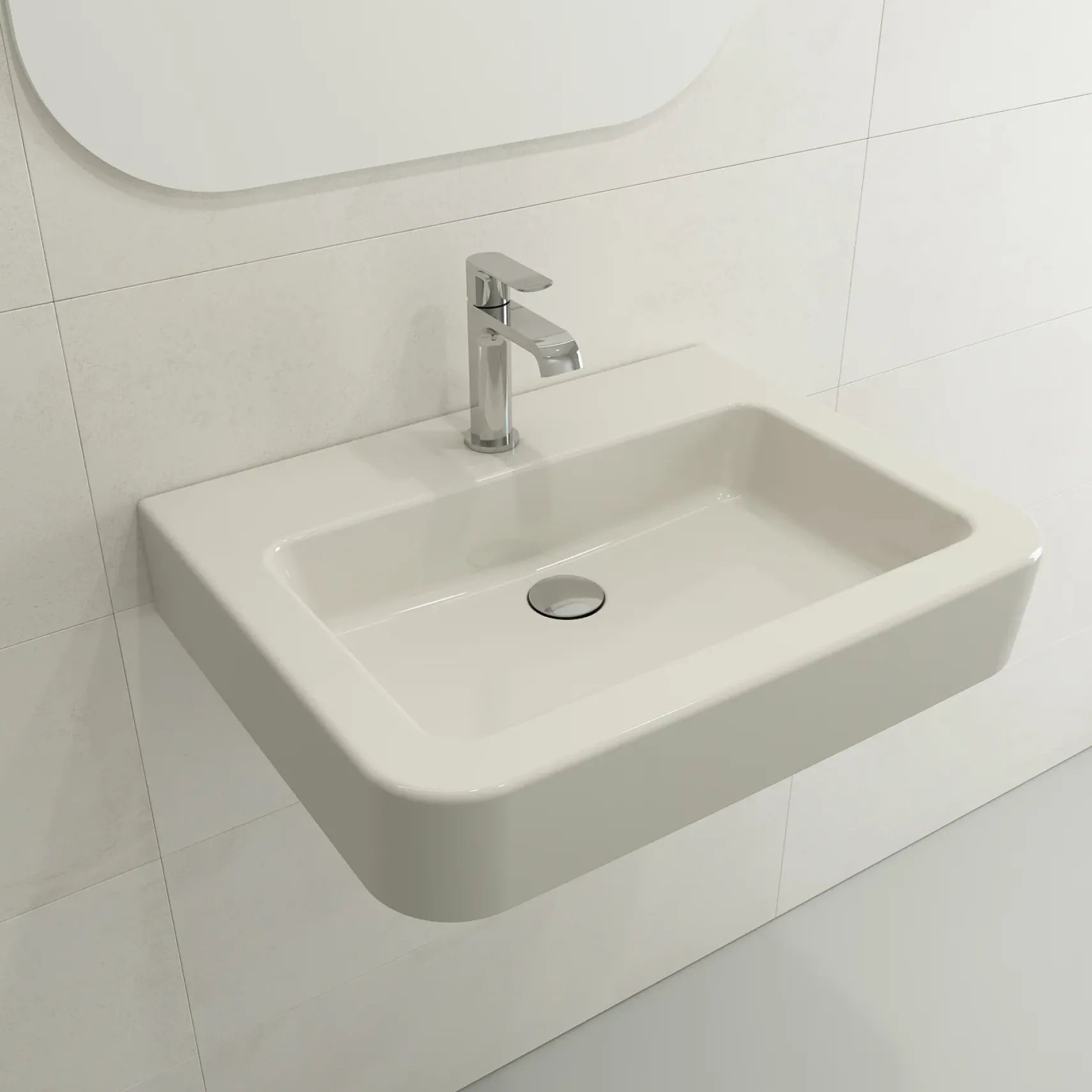 BOCCHI Parma 26" Rectangle Wallmount Fireclay Bathroom Sink, Biscuit, Single Faucet Hole, 1123-014-0126