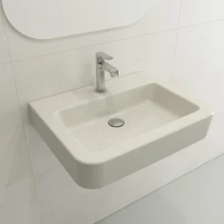 BOCCHI Parma 26" Rectangle Wallmount Fireclay Bathroom Sink, Biscuit, Single Faucet Hole, 1123-014-0126