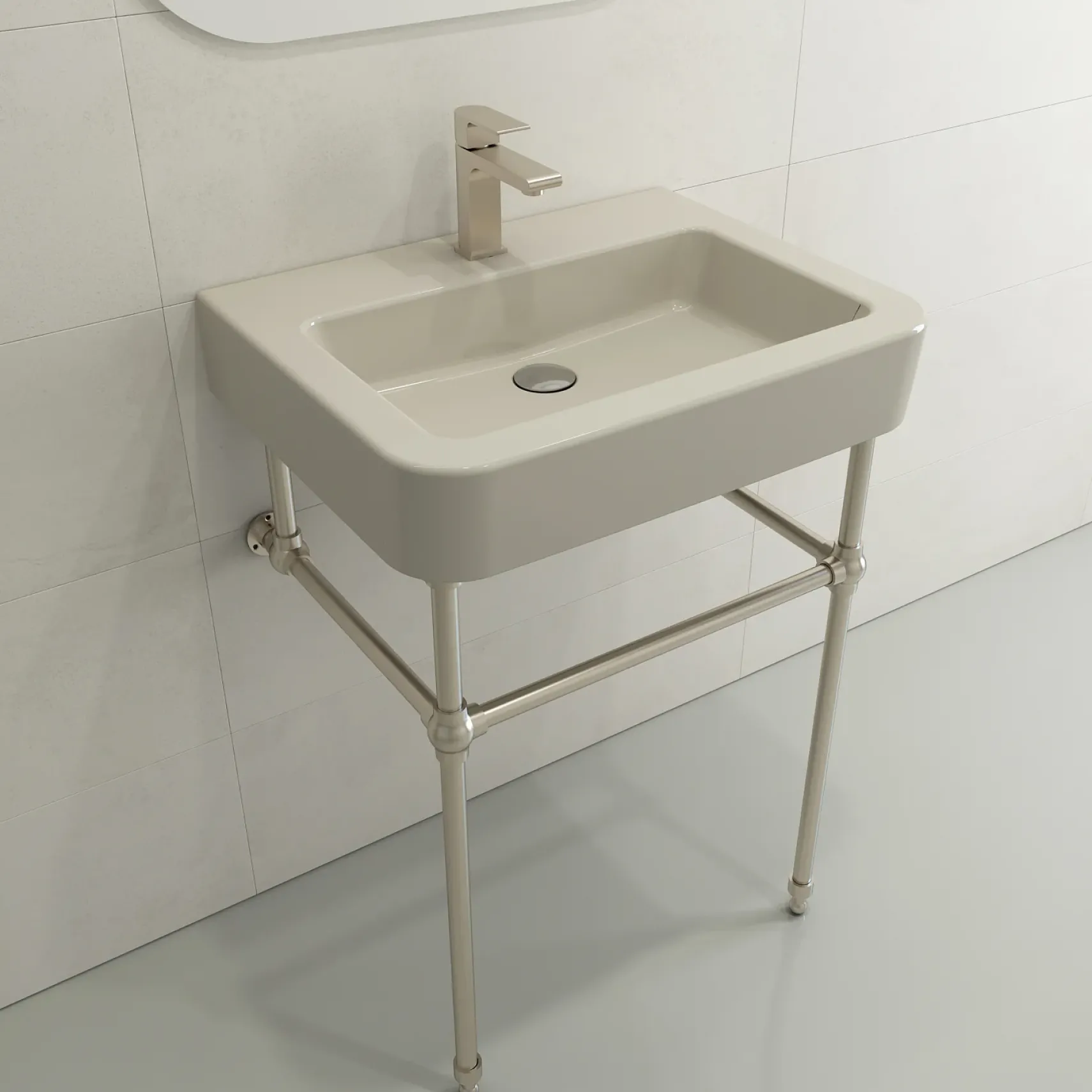 BOCCHI Parma 26" Rectangle Wallmount Fireclay Bathroom Sink, Biscuit, Single Faucet Hole, 1123-014-0126