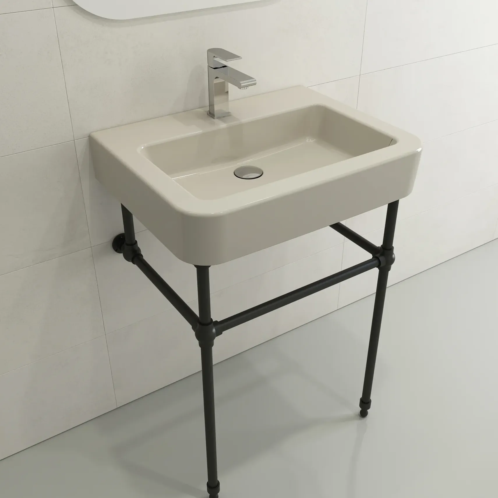 BOCCHI Parma 26" Rectangle Wallmount Fireclay Bathroom Sink, Biscuit, Single Faucet Hole, 1123-014-0126