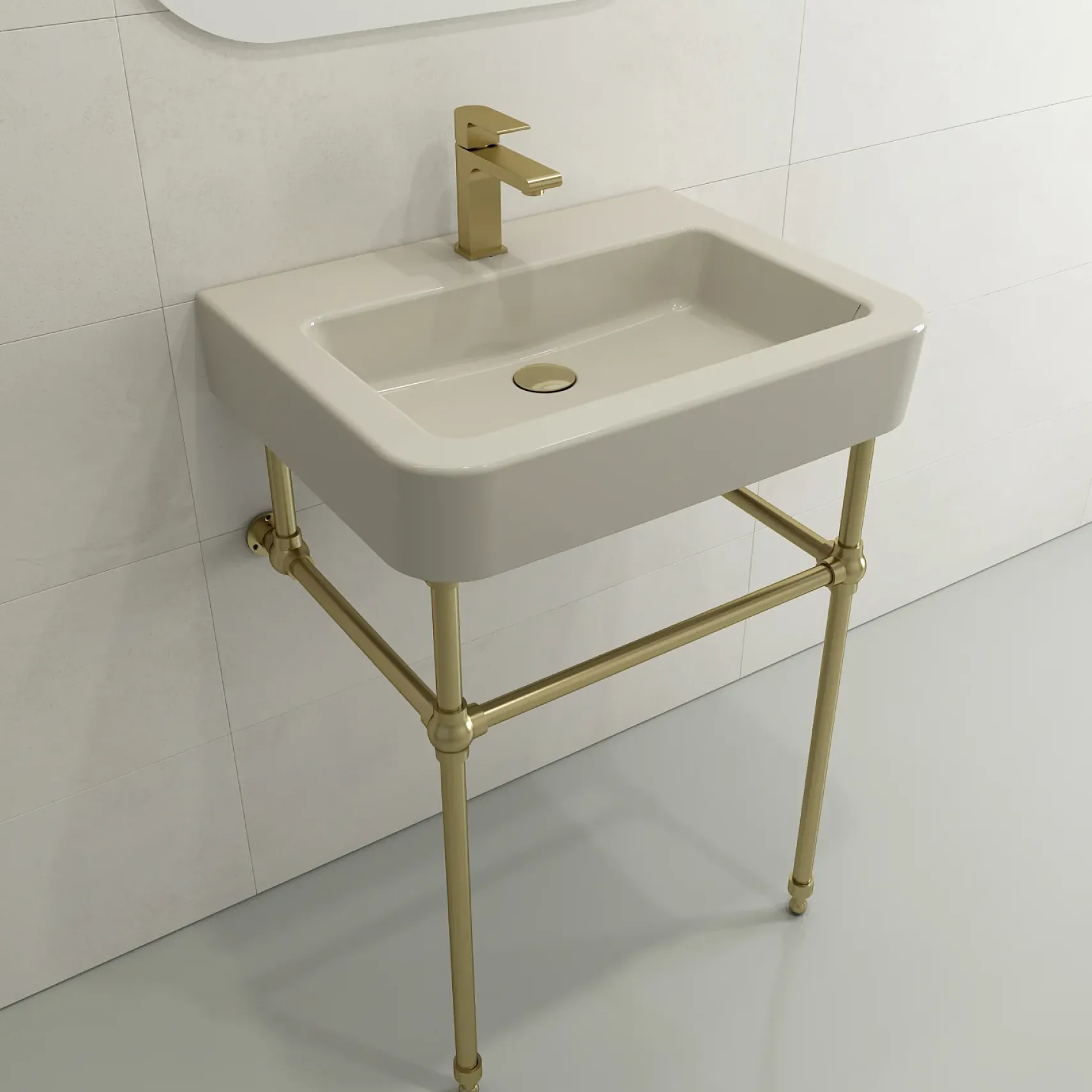 BOCCHI Parma 26" Rectangle Wallmount Fireclay Bathroom Sink, Biscuit, Single Faucet Hole, 1123-014-0126