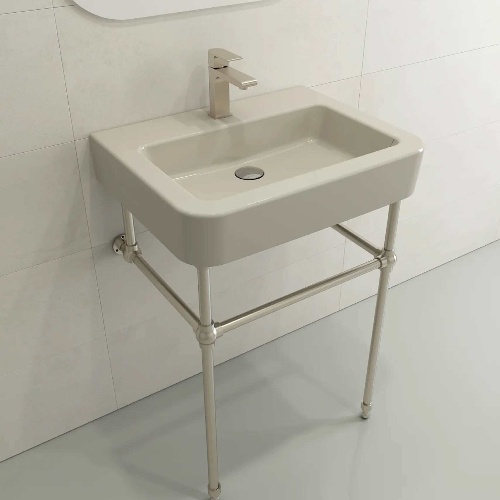 BOCCHI Parma 26" Rectangle Wallmount Fireclay Bathroom Sink, Biscuit, Single Faucet Hole, 1123-014-0126