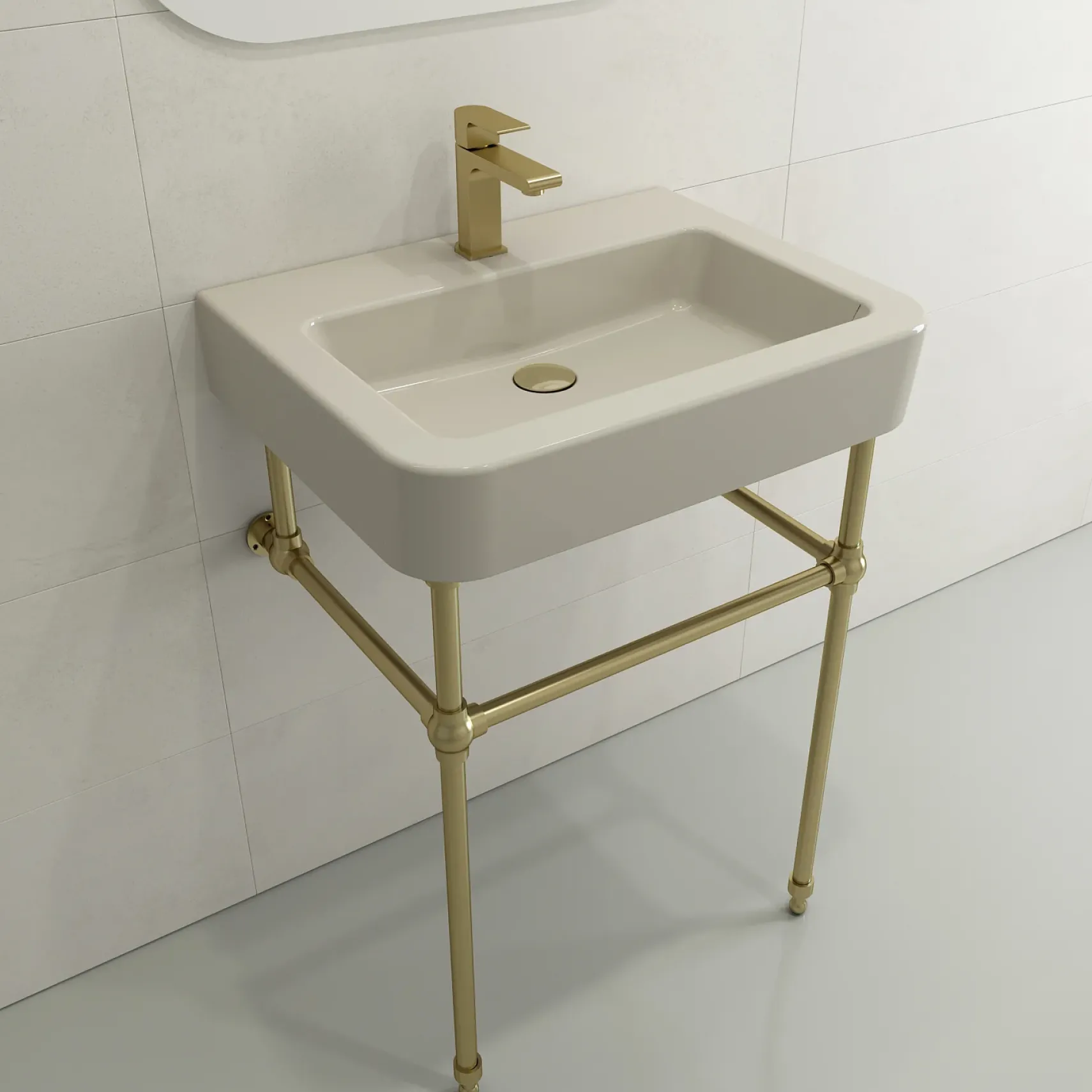 BOCCHI Parma 26" Rectangle Wallmount Fireclay Bathroom Sink, Biscuit, Single Faucet Hole, 1123-014-0126