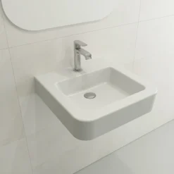 BOCCHI Parma 20" Rectangle Wallmount Fireclay Bathroom Sink, Matte White, Single Faucet Hole, 1122-002-0126