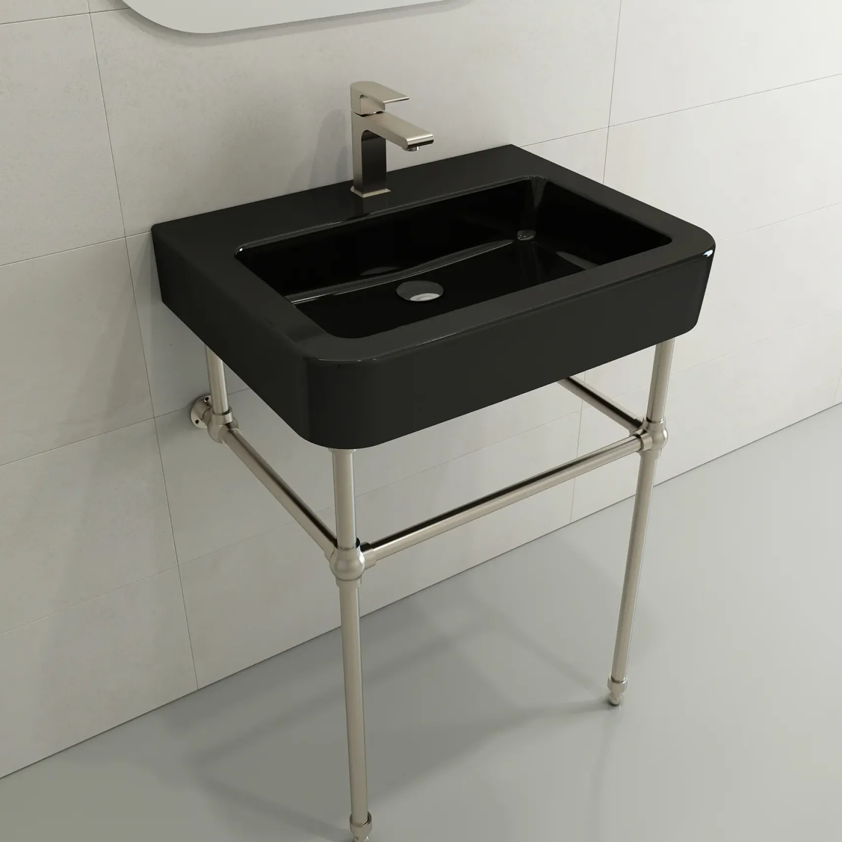 BOCCHI Parma 26" Rectangle Wallmount Fireclay Bathroom Sink, Black, Single Faucet Hole, 1123-005-0126