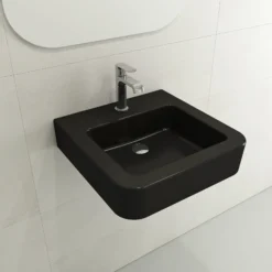 BOCCHI Parma 20" Rectangle Wallmount Fireclay Bathroom Sink, Matte Black, Single Faucet Hole, 1122-004-0126