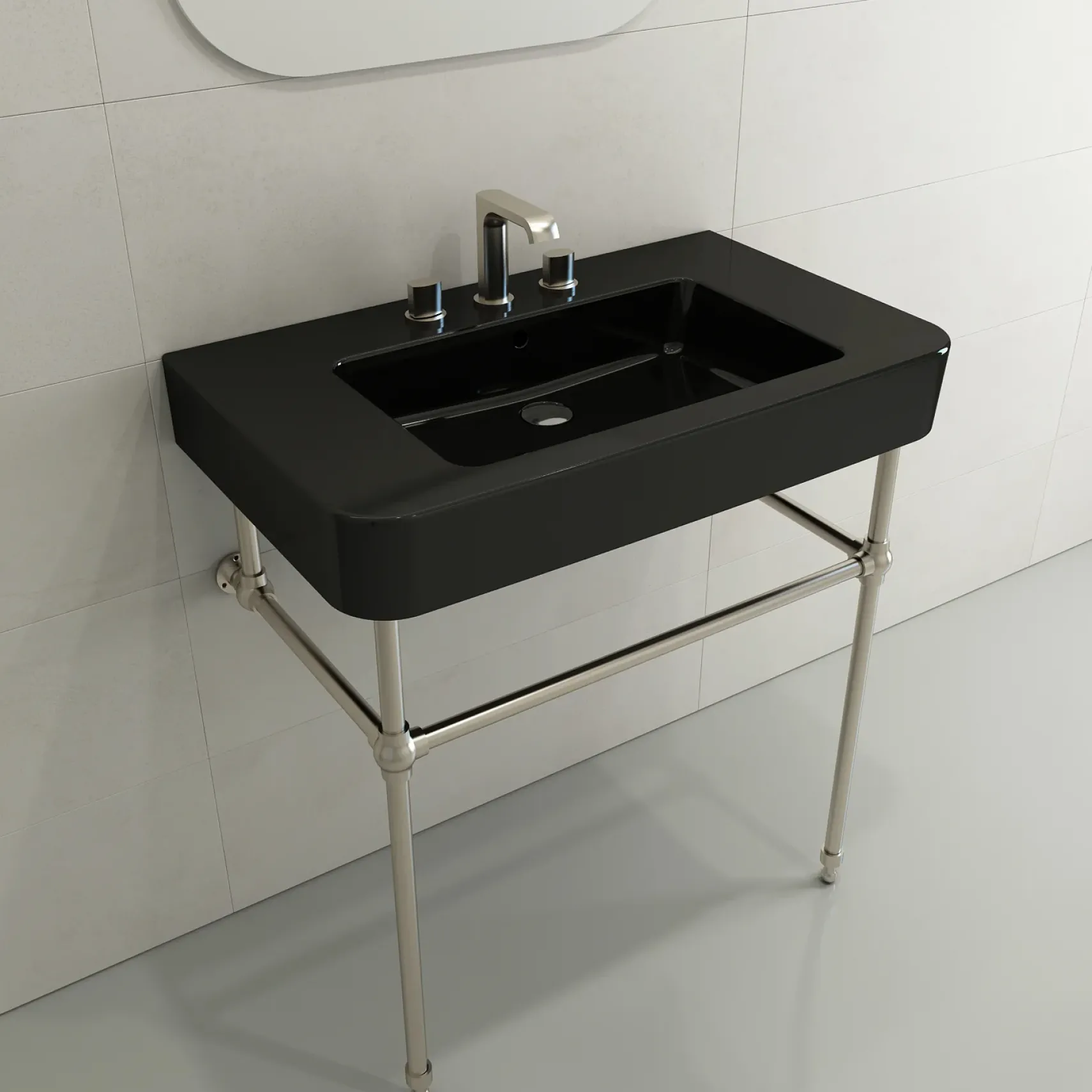 BOCCHI Parma 34" Rectangle Wallmount Fireclay Bathroom Sink, Black, 3 Faucet Hole, 1124-005-0127