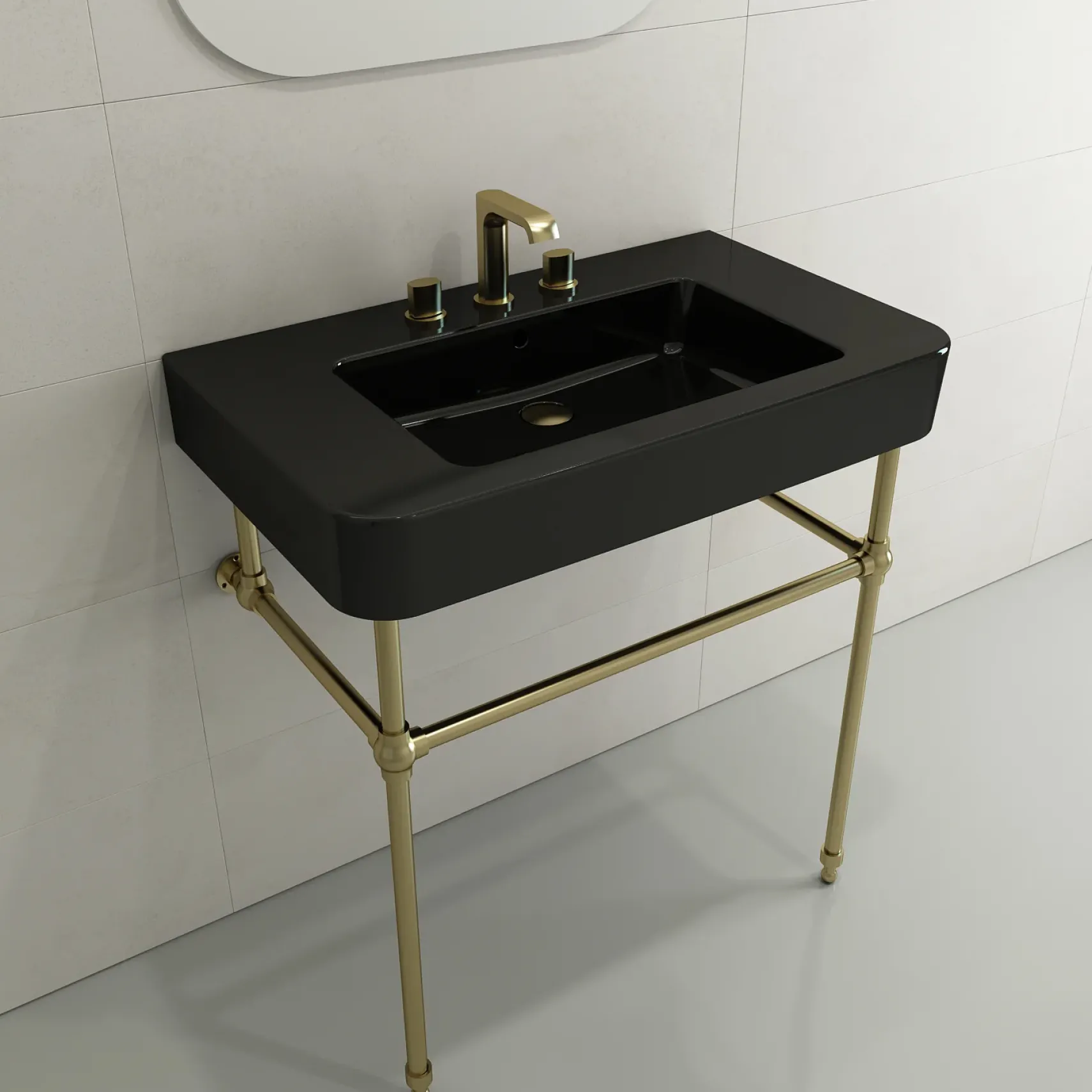 BOCCHI Parma 34" Rectangle Wallmount Fireclay Bathroom Sink, Black, 3 Faucet Hole, 1124-005-0127